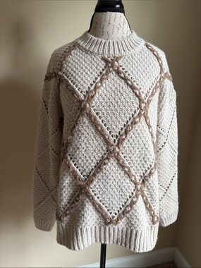 Cream Cable Knit Diamond Sweater